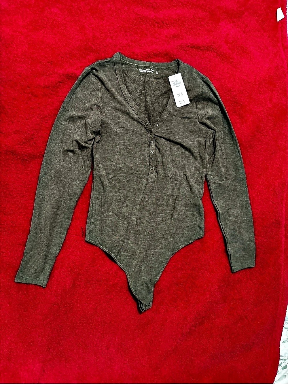 Abercrombie & Fitch Soft A&F Collection Long-Sleeve Henley Bodysuit Brown-Medium
